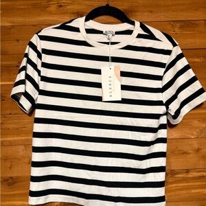 Blenca Young Contemporary Black and White Striped T-Shirt (crop top)